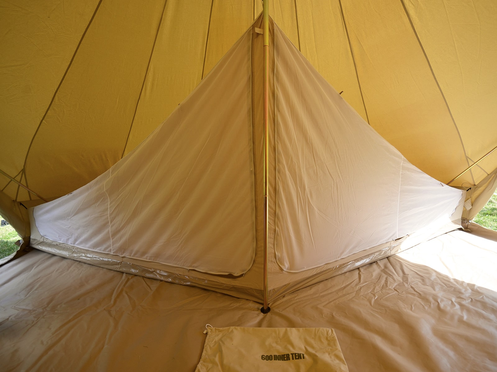 6m twin door bell tent inner tent with black out door zipped up