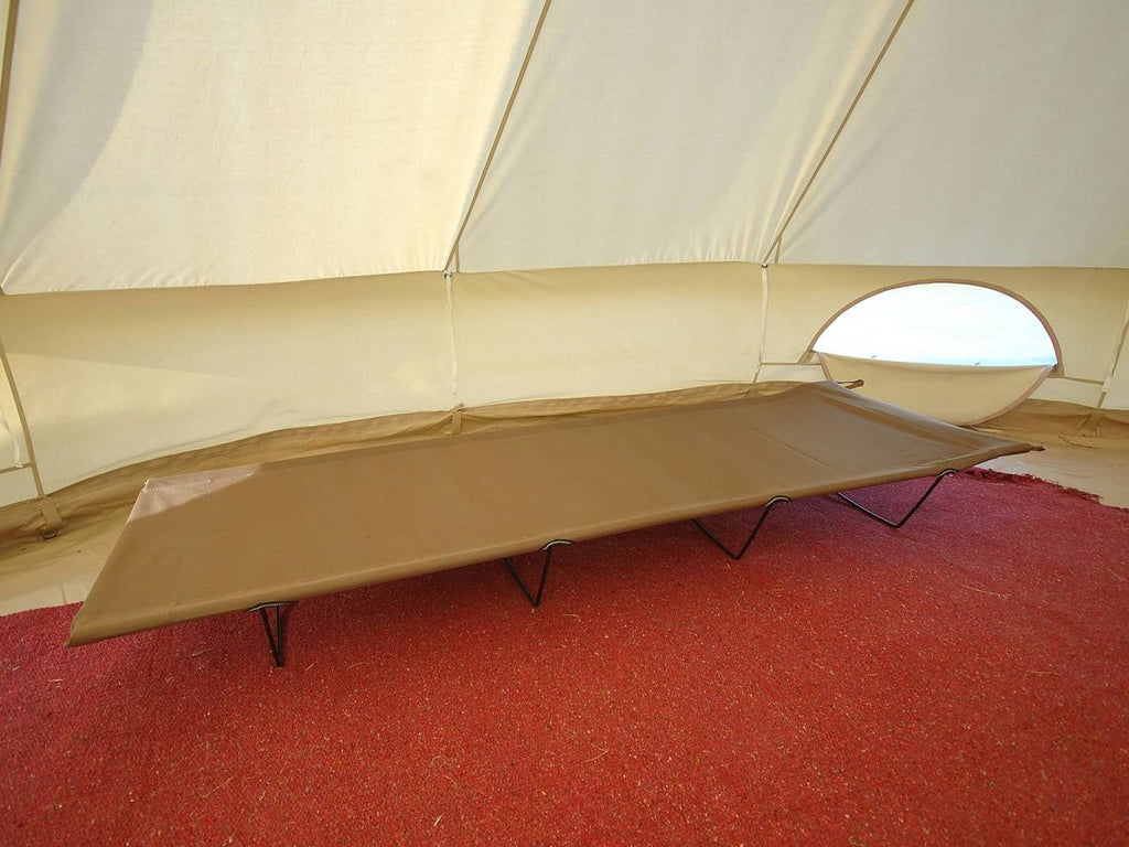 Scouts camping cot in a bell tent