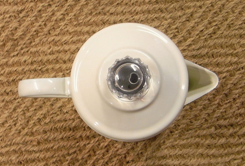 Top view of cream enamel coffee percolator