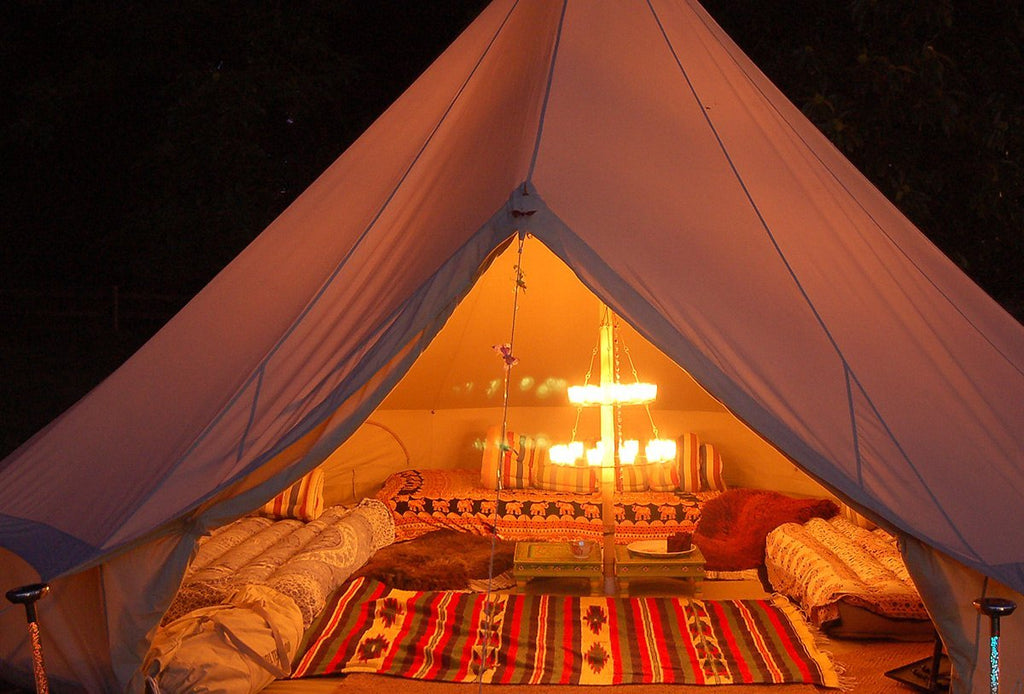 5m bell tent with double tea light chandelier