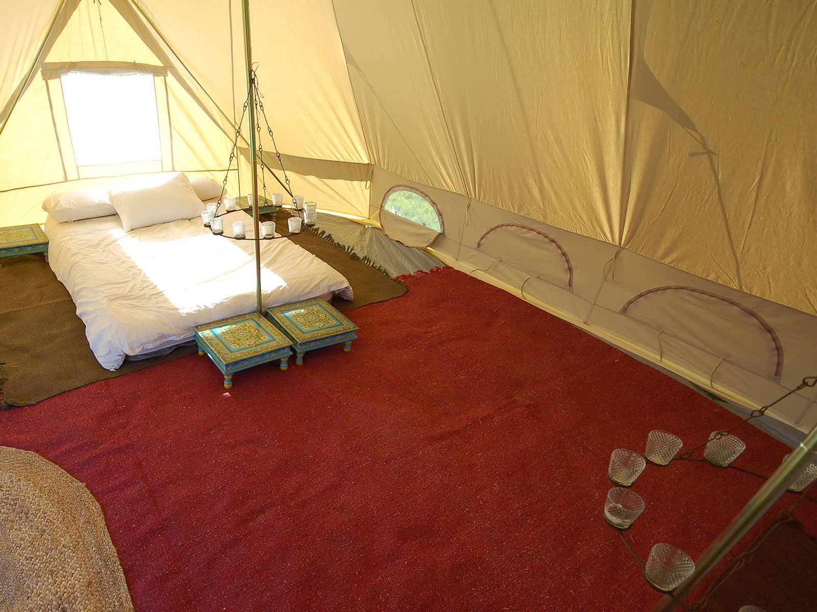 Double bed inside a 6m standard emperor bell tent feature