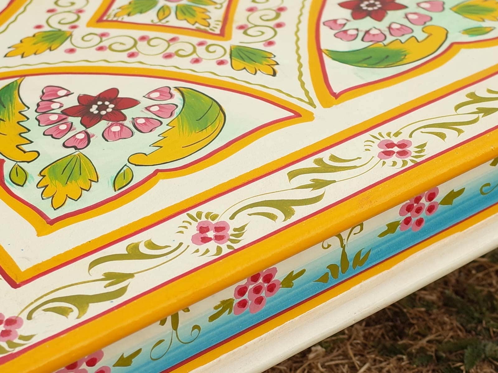 Rustic hand painted Indian furniture - Square table Aqua