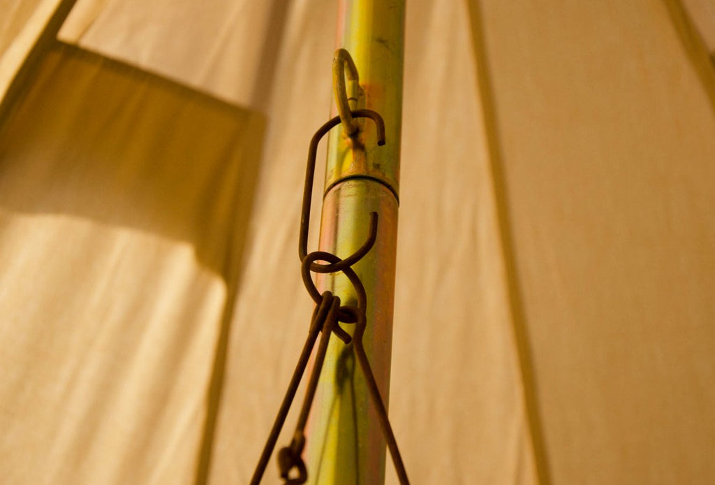 Hook and bell tent centre pole for tea light chandeliers
