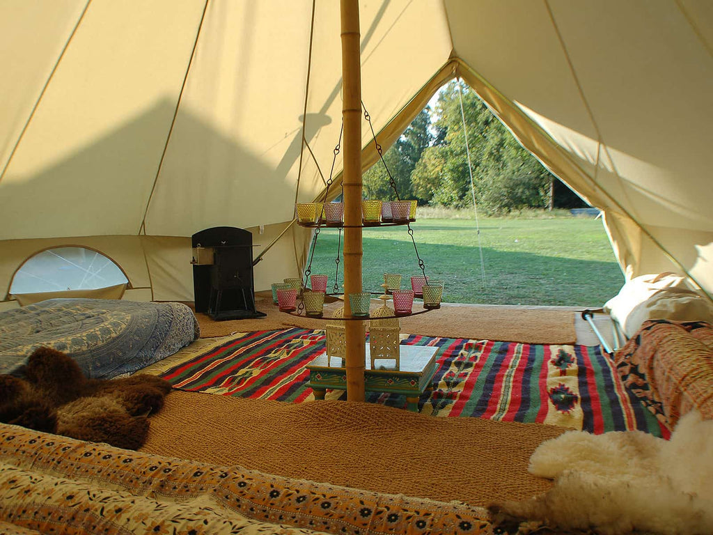 View from inside a furnished 5m standard bell tent