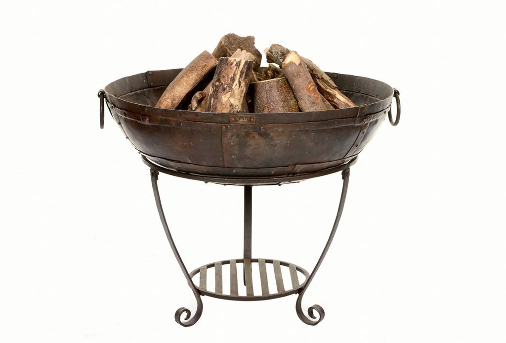 Kadai fire bowl with logs