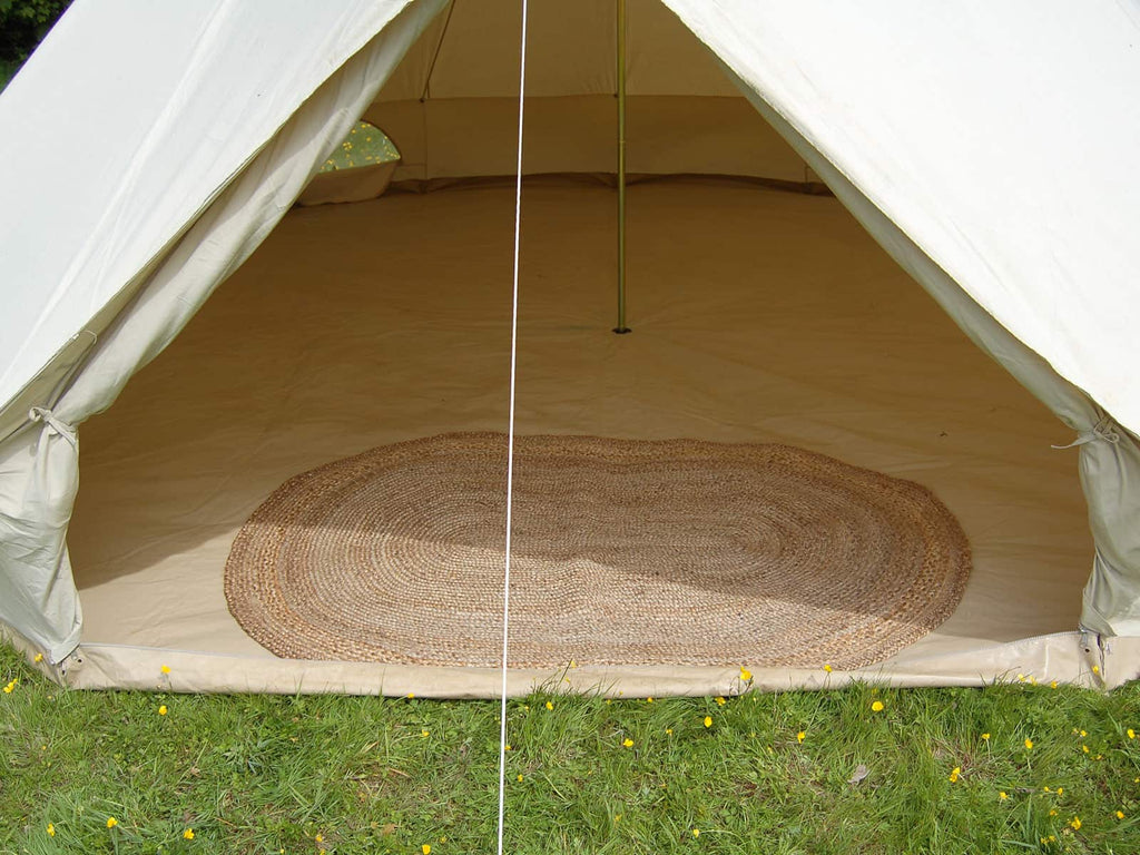Medium jute door mat wiper in a bell tent