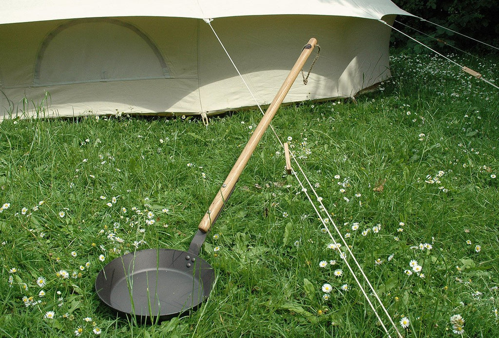 Bell tent and shropshire made iron campfire pan