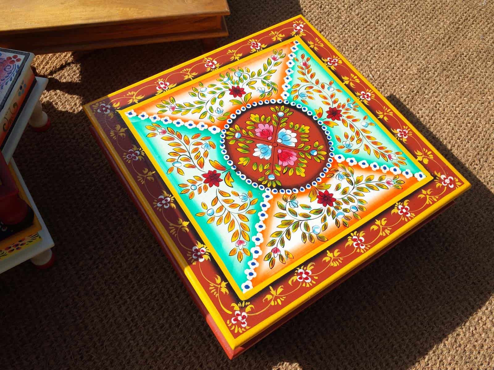 Floral painted low-level-table - Ochre