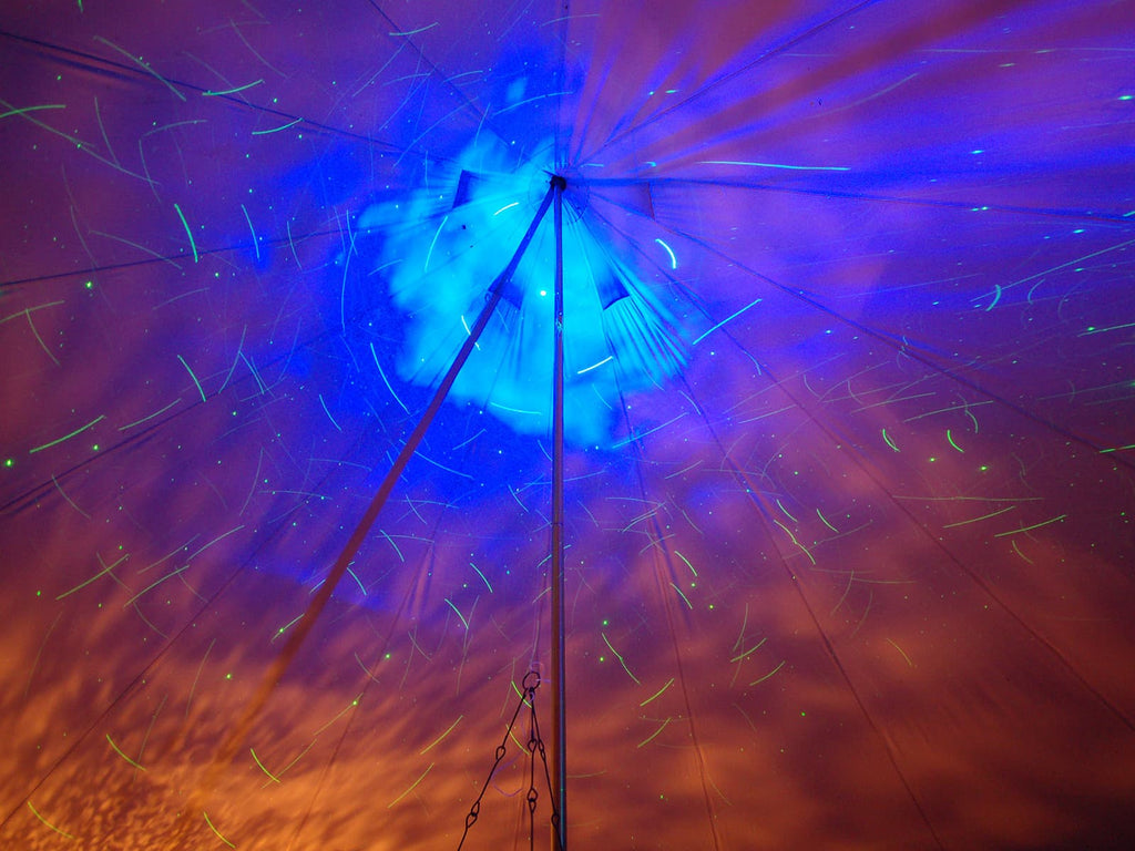 Bell tent ceiling laser light show projection