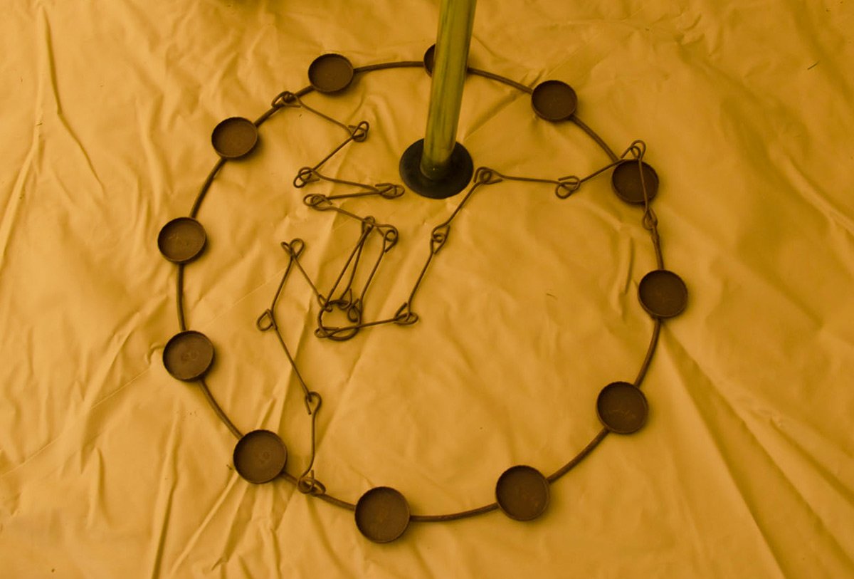 Fitting a tea light chandelier to a bell tent centre pole
