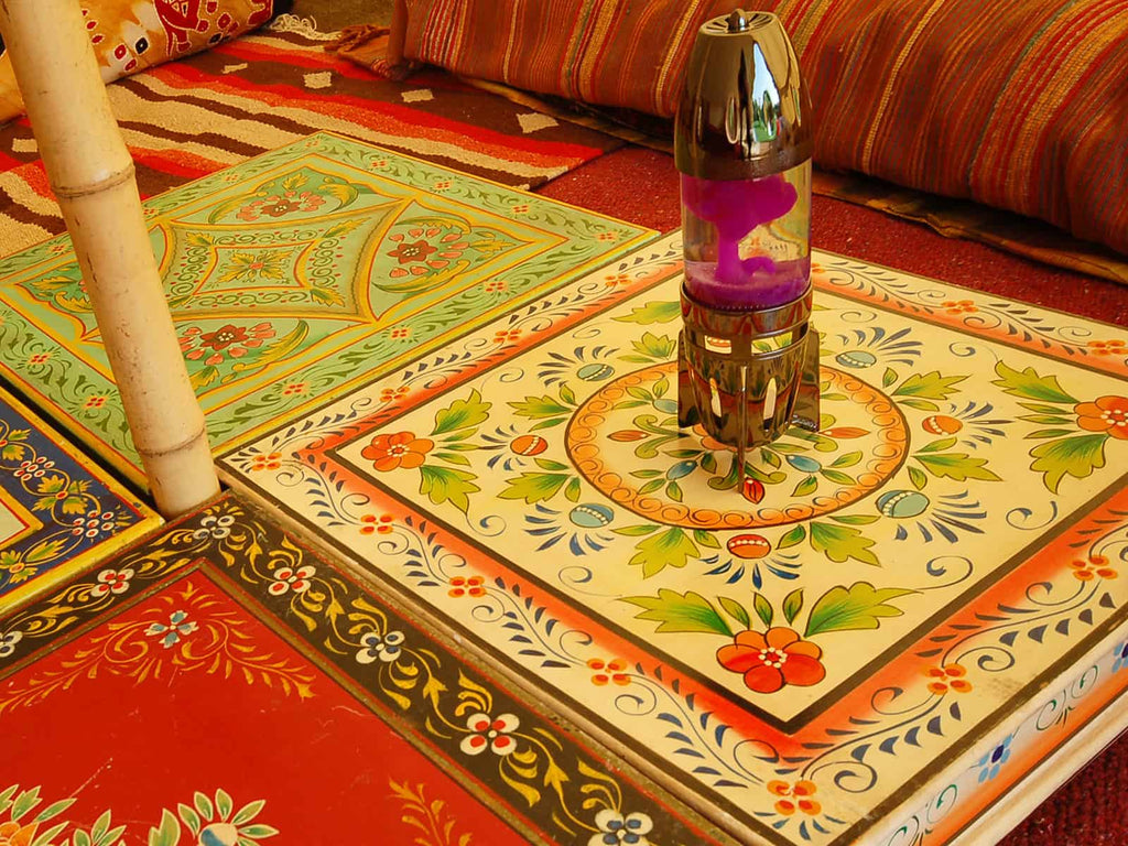 Cream square hand painted indian table