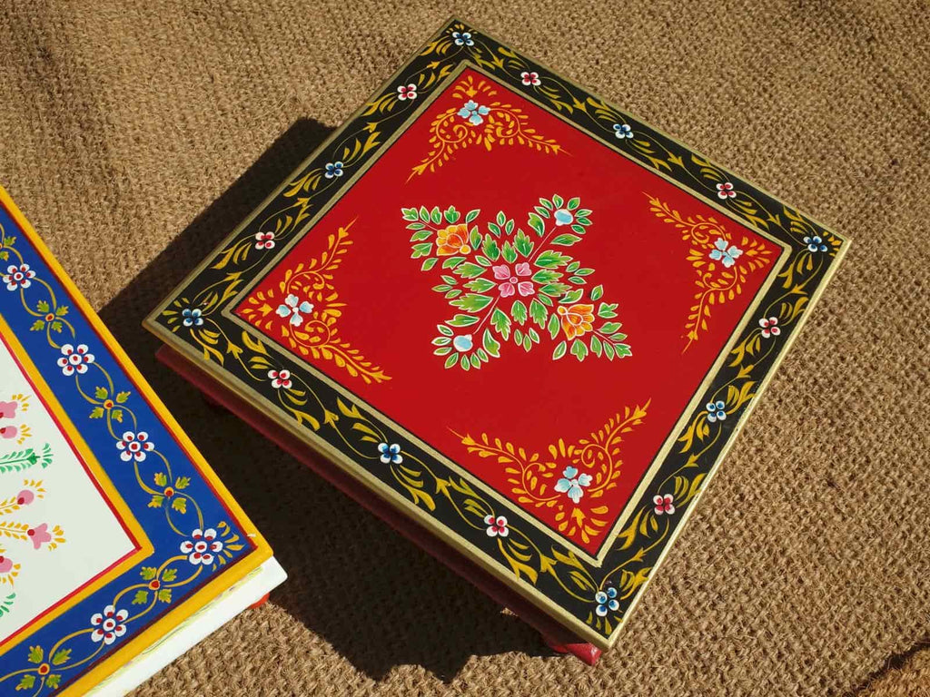 Hand painted red & gold square bajot Indian table